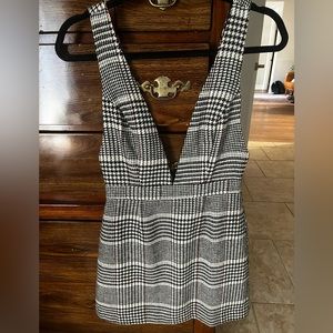 Black and white plaid pinafore dress with red accents, size XS